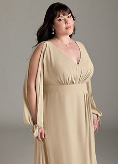 Azazie Matilda Bridesmaid Dresses Champagne A-Line Long Sleeve Chiffon Dress image15