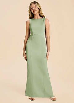Azazie Emi Junior Robe Fourreau en Satin extensible Nœud Vert Sauge image6