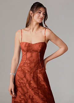 Azazie Valentine Brautjungfernkleider A-Linie Herzausschnitt Blumen-Burnout Kleid Rotbraun image6