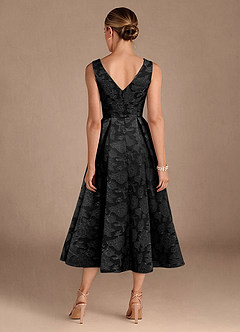 Azazie Fulton Mother of the Bride Dresses Black A-Line Pleated Floral Burnout Dress image3