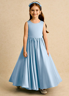 Azazie Nellia vestidos de niña de las flores Vestido Azul Pálido de Satin Mate de Línea A con Lazo image5