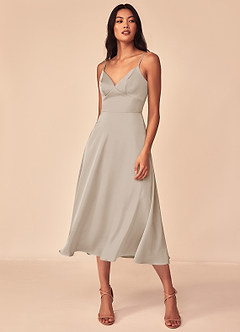 Azazie Dottie Bridesmaid Dresses Frost A-Line Stretch Satin Dress image3