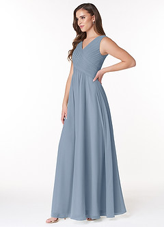 Azazie Flora Bridesmaid Dresses Dusty Blue A-Line Pleated Chiffon Dress image3