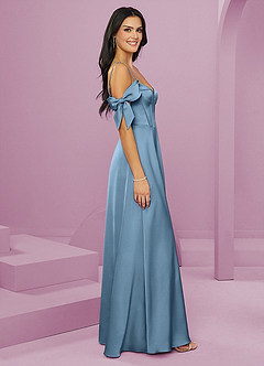 Barbie ♥ Azazie Brautjungfernkleider A-Linie Schulterfrei Stretch-Satin Kleid Stahlblau image4