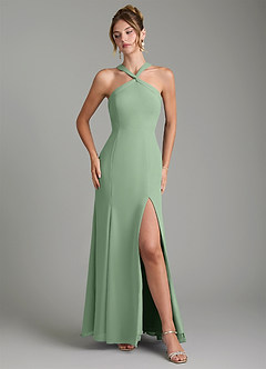 Azazie Rue Bridesmaid Dresses Matcha A-Line Halter Chiffon Dress image4