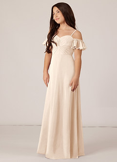 Azazie Juna Junior White Alabaster A-Line Off the Shoulder Chiffon Dress image3