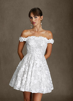 Azazie Dolly Wedding Dresses Diamond White A-Line Off the Shoulder Lace Dress image3