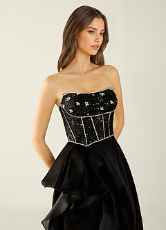 Keira Black Organza Wrap Beaing Corset A-line Prom Dress image8
