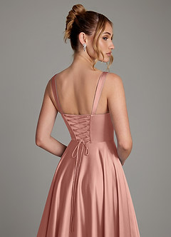 Azazie Azaria Bridesmaid Dresses Rosette A-Line Corset Stretch Satin Dress image2