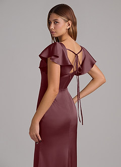 Azazie Elkie Brautjungfernkleider Meerjungfrau-Linie Rechteckiger Ausschnitt Stretch-Satin Kleid Sangria image7