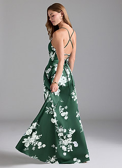 Azazie Mei Bridesmaid Dresses Green Botanicals A-Line V-Neck Stretch Satin Dress image2