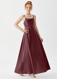 Azazie Shale Junior Abito A-Line in Raso Elasticizzato Sangria image4