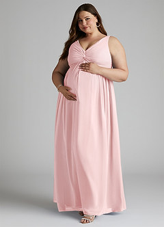Azazie Yetta Maternity Bridesmaid Dresses A-Line V-Neck Gathered Chiffon Floor-Length Dress image8