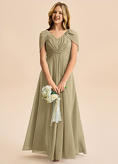 Azazie Emma Junior Robe Trapèze en Mousseline de soie Plissée Vert Mousse image3