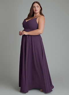 Azazie Amani Robes de demoiselle d'honneur Robe Trapèze en Mousseline de soie Plissé Prune image11