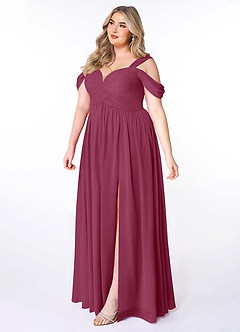 Azazie Lianne Bridesmaid Dresses Mulberry A-Line Off the Shoulder Chiffon Dress image10