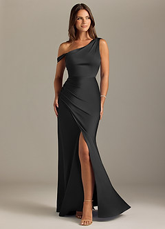 Azazie Madelyn Vestidos de damas de honor Vestido de Negro de Satén Elástico de Corte Sirena Convertible con Vestidos sin tirantes image1