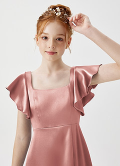 Azazie Bondi Junior A라인 메탈릭 새틴 플로어 길이 주니어 신부 들러리 드레스 드레스 image5