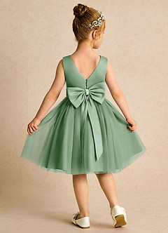 Azazie Tadpole Flower Girl Dresses Matcha A-Line Pleated Matte Satin Dress image2