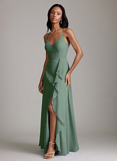 Azazie Naeem Bridesmaid Dresses Eucalyptus A-Line V-Neck Ruffle Chiffon Dress image5