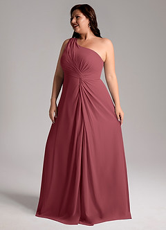 Azazie Brooke Bridesmaid Dresses Merlot A-Line One Shoulder Chiffon Dress image12