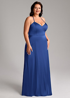 Azazie Mei Bridesmaid Dresses Royal Blue A-Line V-Neck Stretch Satin Dress image10