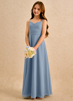 Azazie Hollie Girls Formal Venta final Vestido de Azul Polvoriento de Gasa de Corte en A con Escote de Corazón image5