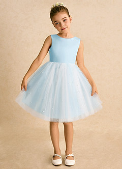 Azazie Esme Flower Girl Dresses Sky Blue Ball-Gown Bow Tulle Dress image6