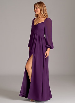Azazie Alia Bridesmaid Dresses Grape A-Line Long Sleeve Chiffon Dress image3