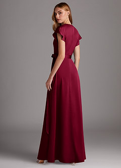 Azazie Nico Bridesmaid Dresses Burgundy A-Line V-Neck Stretch Satin Dress image5