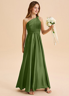 Azazie Charlize Junior Linia A Pofałdowany Satyna elastyczna Długość podłogi Młodsza druhna Sukienka image3