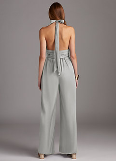 Azazie Oli Final Sale Silver Pleated Stretch Satin Jumpsuit image2