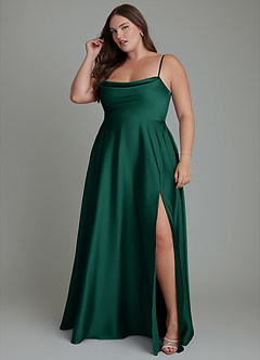 Azazie Elle Bridesmaid Dresses Emerald A-Line Pleated Stretch Satin Dress image12