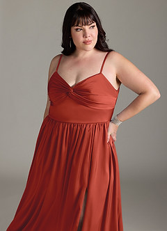 Azazie Zeya Bridesmaid Dresses Rust A-Line Pleated Stretch Satin Dress image14