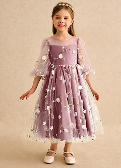 Azazie Elowen Flower Girl Dresses Merlot A-Line Sweetheart Neckline Lace Dress image3