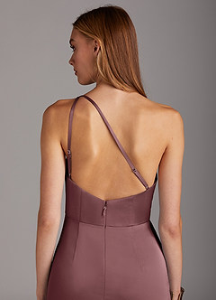 Azazie Mika Bridesmaid Dresses Vintage Mauve Sheath One Shoulder Stretch Satin Dress image5
