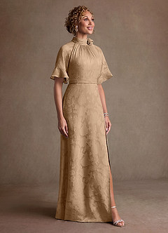 Azazie Hypatia Klänningar till brudens mor Klä Tubklänning i Blommig Utbrändhet Plisserad Champagne image4