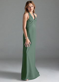 Azazie Tessie Junior Eucalyptus A-Line Pleated Chiffon Dress image4