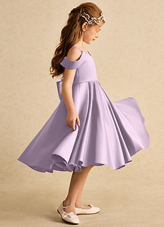 Azazie Favia Flower Girl Dresses Frosted Lilac A-Line Off the Shoulder Matte Satin Dress image5