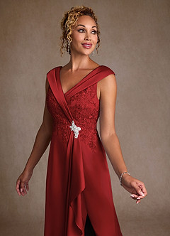 Azazie Santa Monica Mother of the Bride Dresses Pomegranate A-Line Lace Dress image5