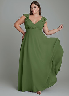Azazie Leilani Bridesmaid Dresses Olive A-Line Pleated Chiffon Dress image8