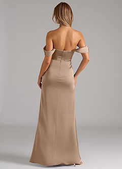 Azazie Johana Bridesmaid Dresses Taupe Mermaid Off the Shoulder Stretch Satin Convertible Dress image4