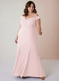 Azazie Lecia Bridesmaid Dresses Blushing Pink Empire Off-The-Shoulder Pleated Chiffon Convertible Dress image8