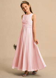 Azazie Ducky Junior Formal Blumenmädchenkleider A-Linie Plissee Chiffon Kleid Zartrosa image5