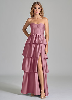 Azazie Faye Vestidos de madrinha de casamento Vestido Vintage Malva de Cetim elástico de Linha A com Ruched image3