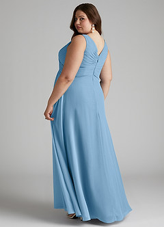 Azazie Flora Brautjungfernkleider A-Linie Plissee Chiffon Kleid Stahlblau image11