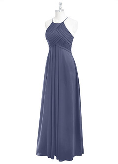 Azazie Ginger Robes de demoiselle d'honneur Robe Trapèze en Mousseline de soie Dos nu plissé Bleu Orageux image8