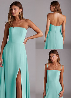 Azazie Wren Vestidos de damas de honor Vestido de Aqua de Gasa de Corte en A Convertible con Corte Lateral image9