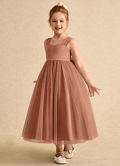 Azazie Chickadee Flower Girl Dresses Bronzer Ball-Gown Sweetheart Neckline Matte Satin Dress image2