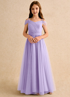Azazie Yuna Girls Formal Flower Girl Dresses Lilac A-Line Off the Shoulder Tulle Dress image4